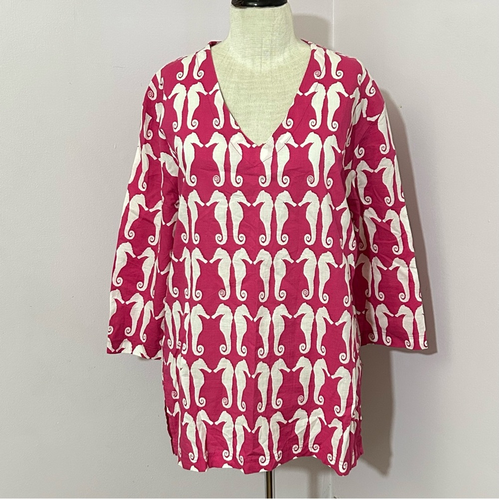 Tracy Negoshian Pink Seahorse Print Cover Up Tunic Medium